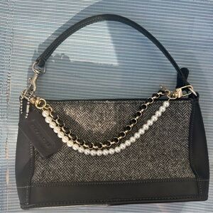 Coach Black and Gray Herringbone Mini Shoulder Bag